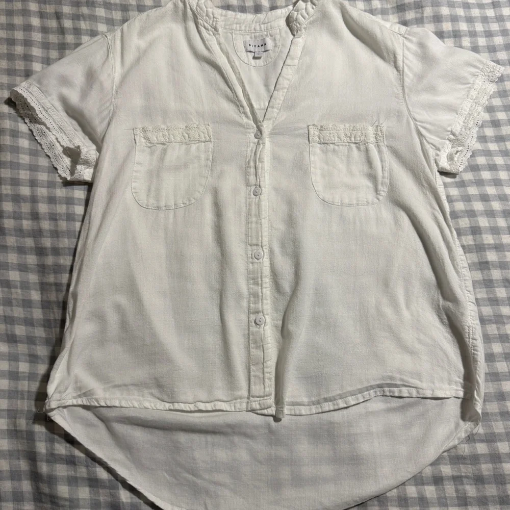 Piyama Maggie - Cotton - Lyocell Linen - Coconut White with Daisy Trim - Picture 2 of 4